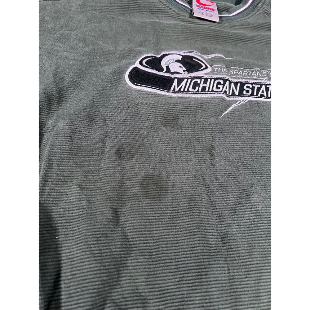 Vintage 90s Michigan State Spartans Ribbed Crewneck Sweater Green Medium Cadre - Picture 6 of 6